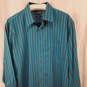 Paul Fredrick royal blue with orange and black striped dress shirt, size XLarge.